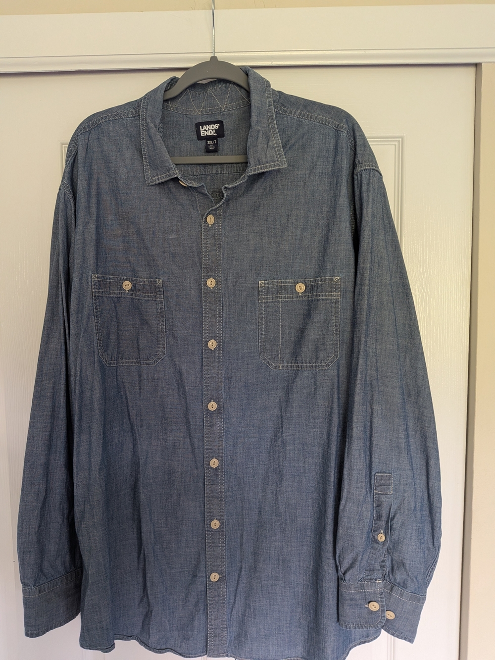 Lands' End Men's Blue Chambray Button-Up Shirt